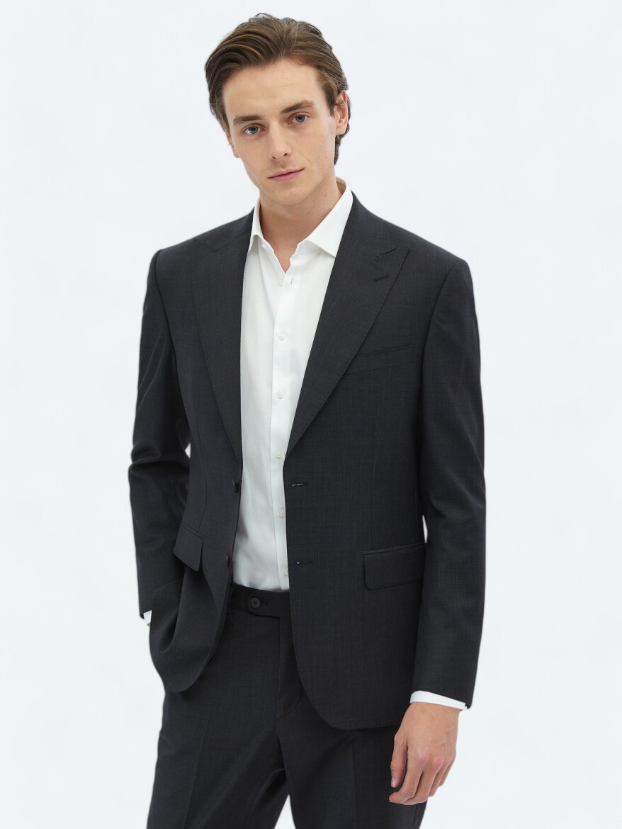 Hard Coal Striped Modern Fit Wool Blended Suit - 1