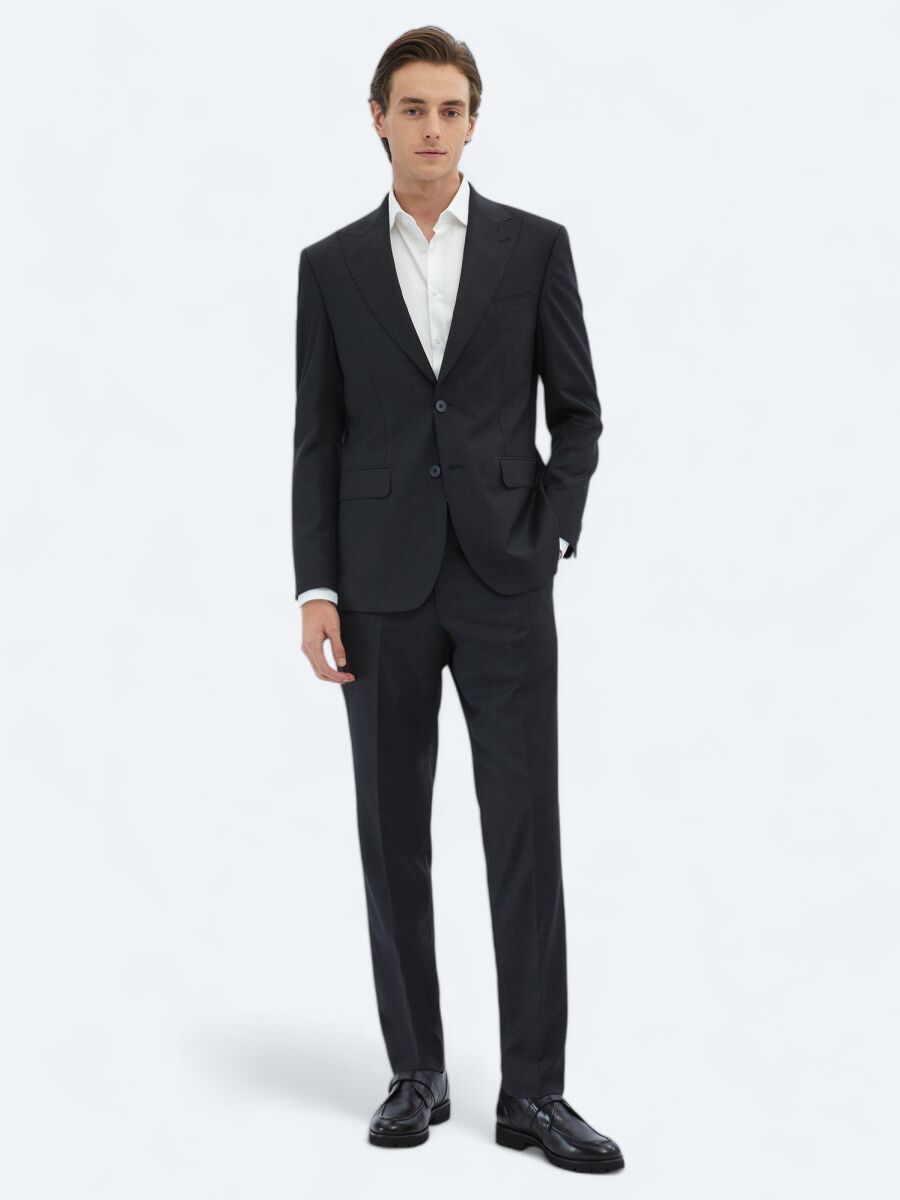 Hard Coal Striped Modern Fit Wool Blended Suit - 2