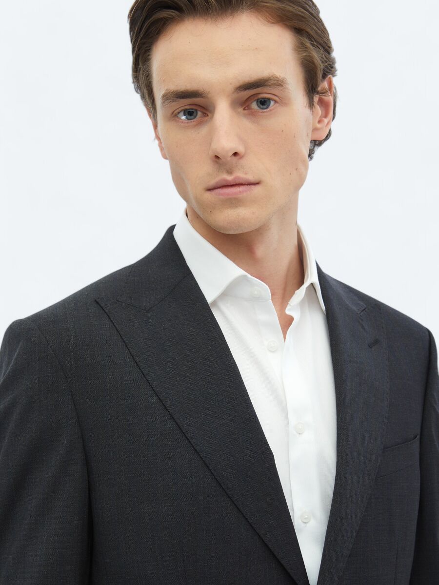 Hard Coal Striped Modern Fit Wool Blended Suit - 3