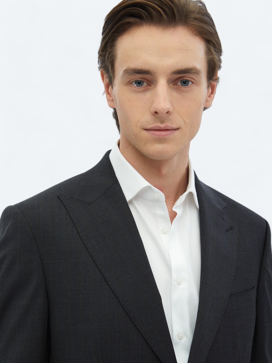 Hard Coal Striped Modern Fit Wool Blended Suit - 4