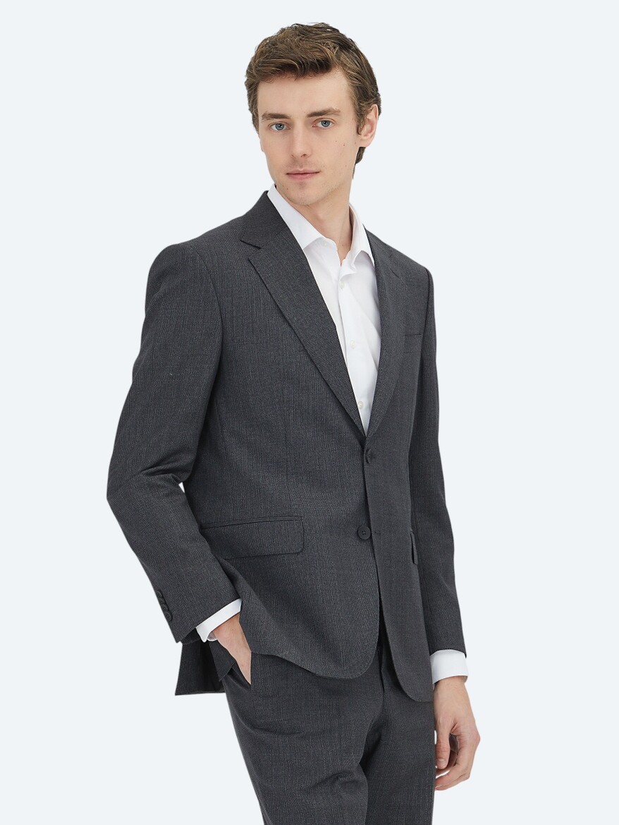 Hard Coal Striped Modern Fit Wool Blended Suit - 3