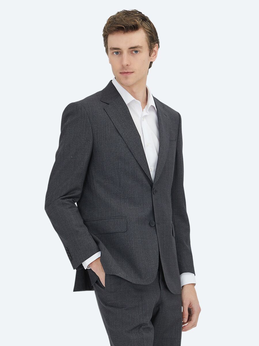 Hard Coal Striped Modern Fit Wool Blended Suit - 3