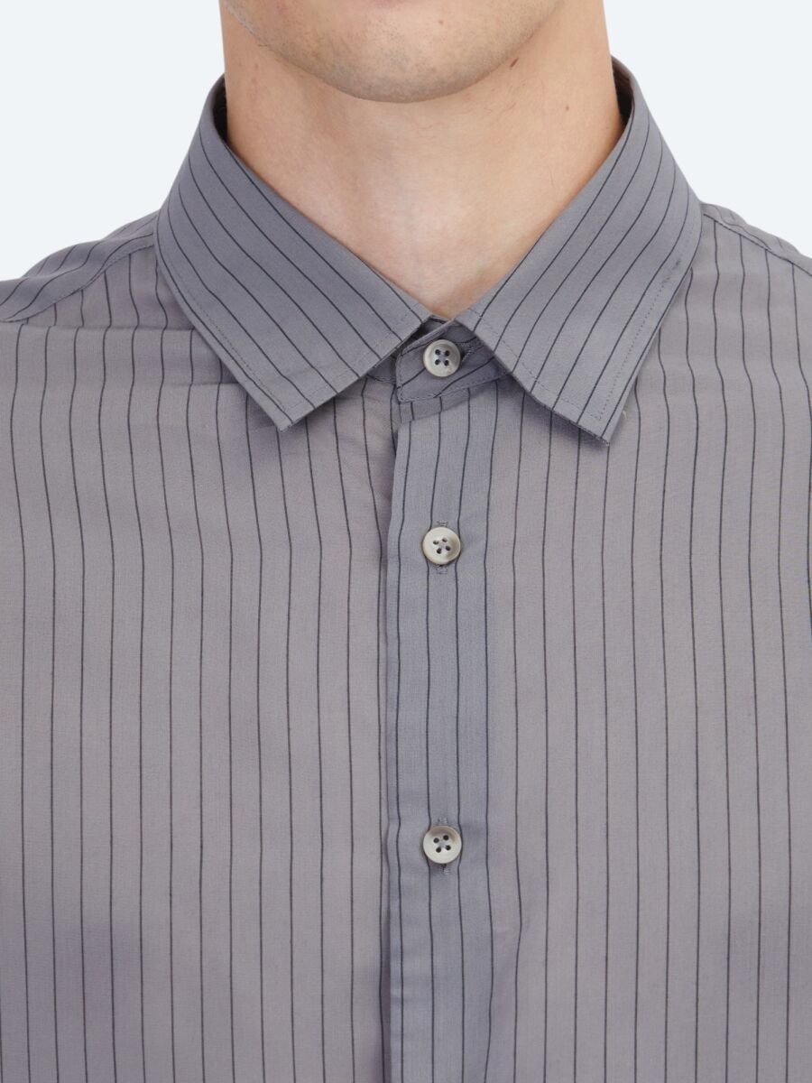 Hard Coal Striped Oversize Fit Long Weaving Casual Shirt - 4