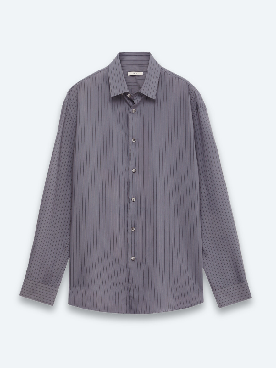 Hard Coal Striped Oversize Fit Long Weaving Casual Shirt - 6
