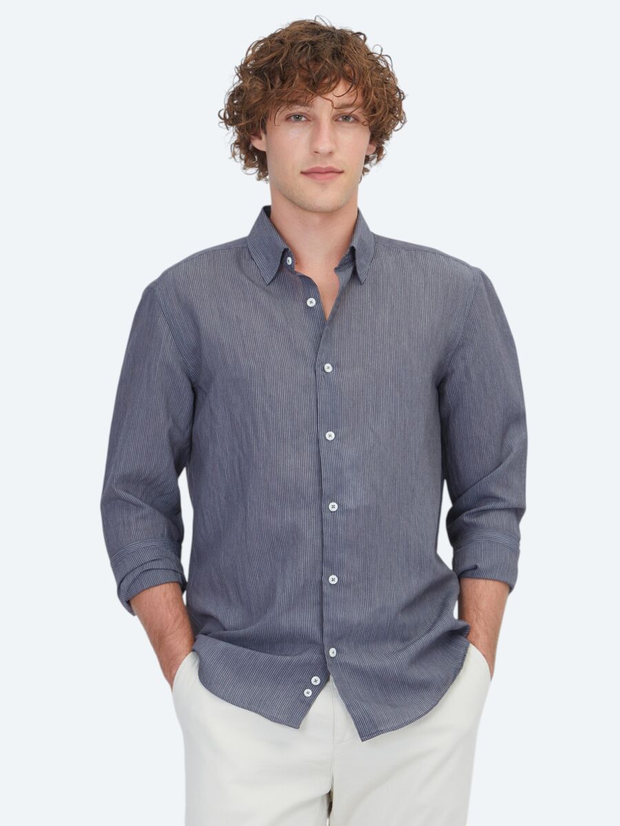 Hard Coal Striped Regular Fit Long Weaving Casual Shirt - 1