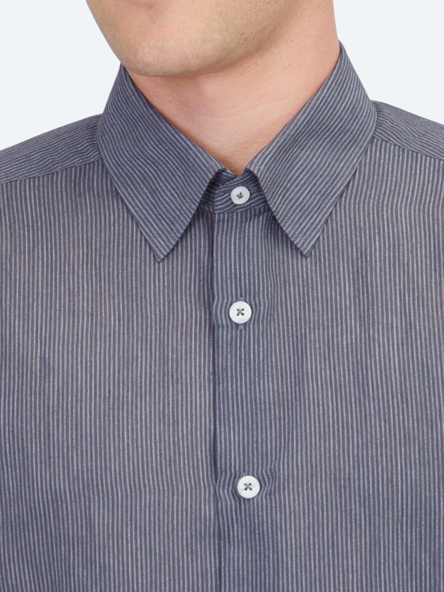 Hard Coal Striped Regular Fit Long Weaving Casual Shirt - 4