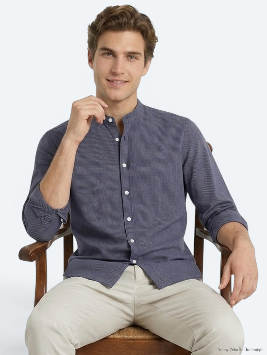 Hard Coal Striped Regular Fit Long Weaving Casual Shirt - 4