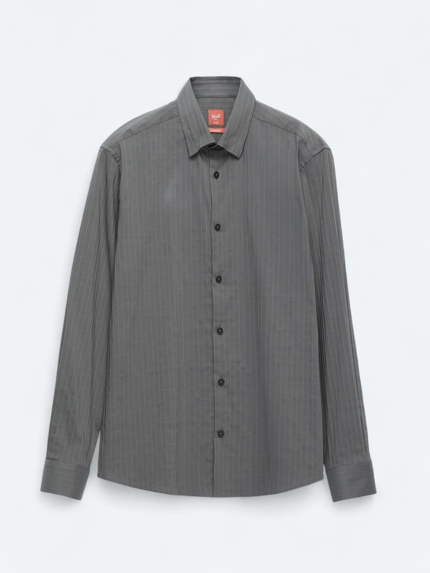 Hard Coal Striped Regular Fit Long Weaving Sport Cotton Blended Shirt - 6