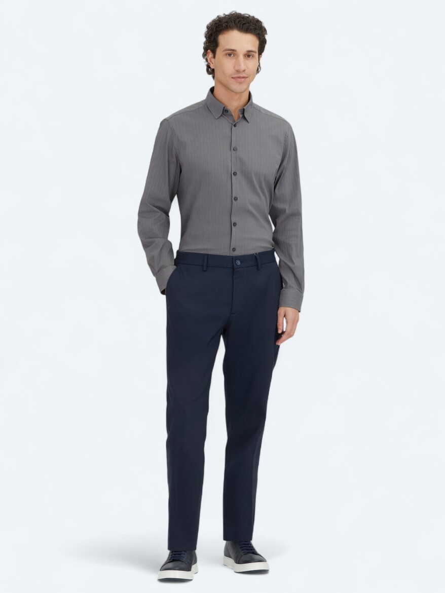 Hard Coal Striped Regular Fit Weaving Sport Cotton Blended Shirt 