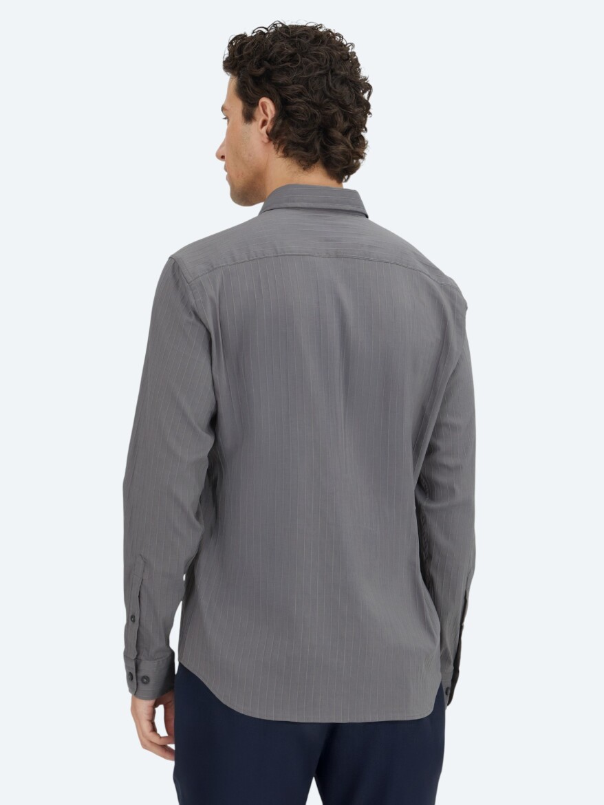 Hard Coal Striped Regular Fit Weaving Sport Cotton Blended Shirt - 5