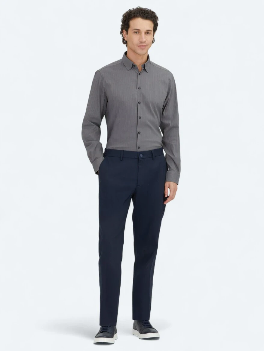 Hard Coal Striped Regular Fit Weaving Sport Cotton Blended Shirt - KİP