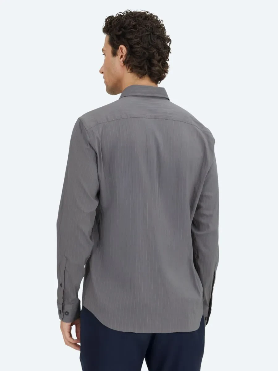 Hard Coal Striped Regular Fit Weaving Sport Cotton Blended Shirt - 5