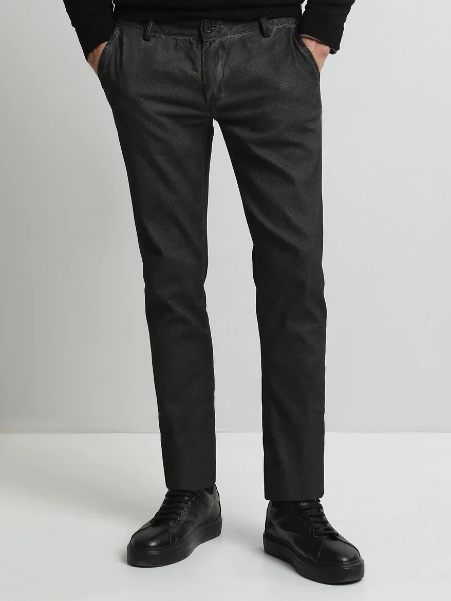 Hard Coal Weaving Fitted Fit Casual Cotton Blended Trousers - 1