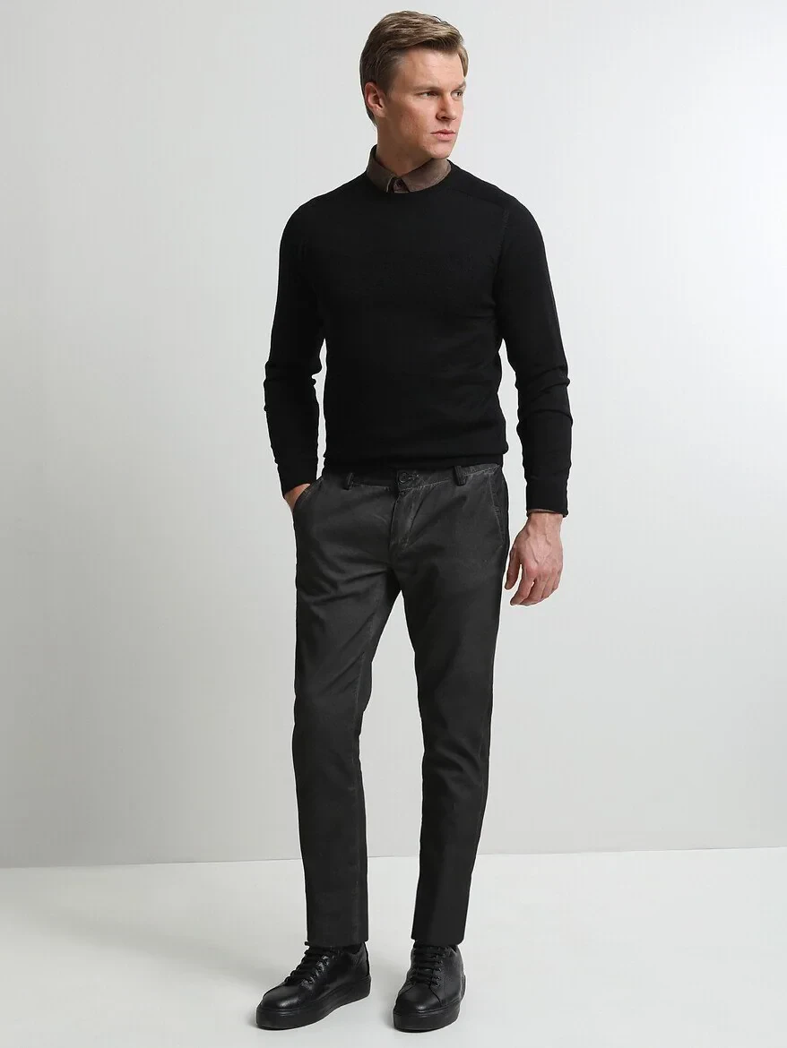 Hard Coal Weaving Fitted Fit Casual Cotton Blended Trousers - 2