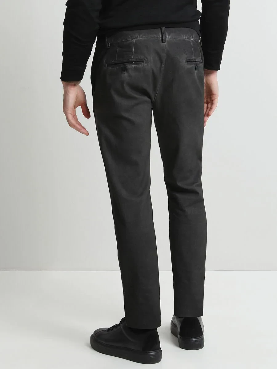 Hard Coal Weaving Fitted Fit Casual Cotton Blended Trousers - 4