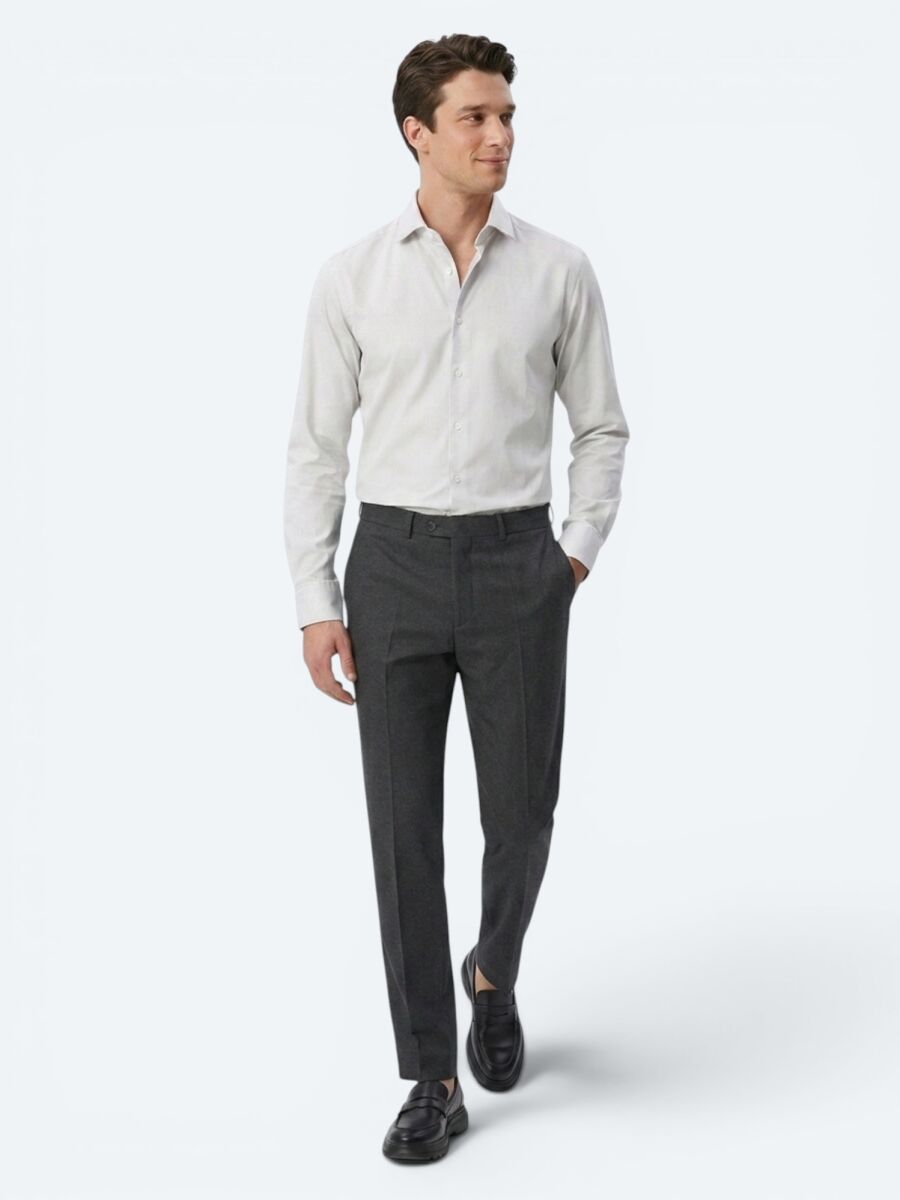 Hard Coal Weaving Fitted Fit Classical Trousers - 3