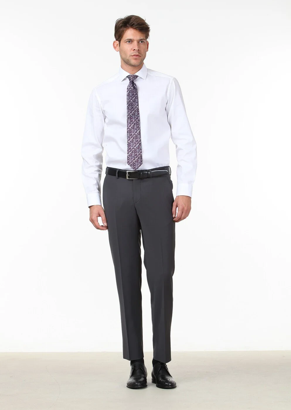 Hard Coal Weaving Fitted Fit Classical Wool Blended Trousers - 1