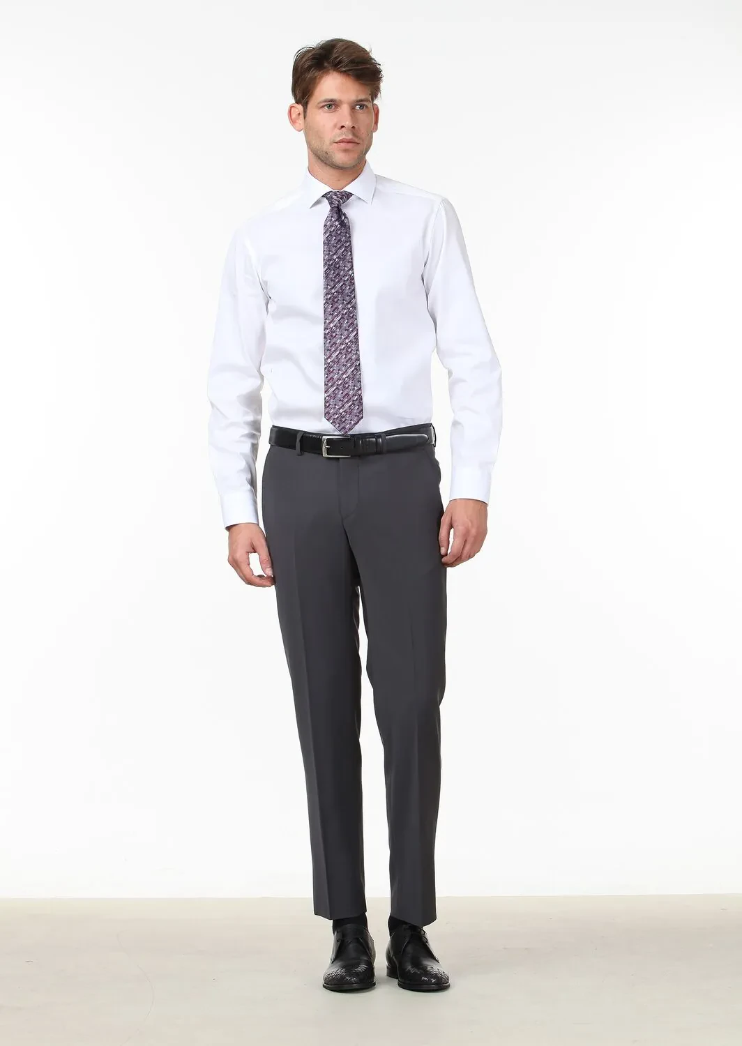 Hard Coal Weaving Fitted Fit Classical Wool Blended Trousers - 1