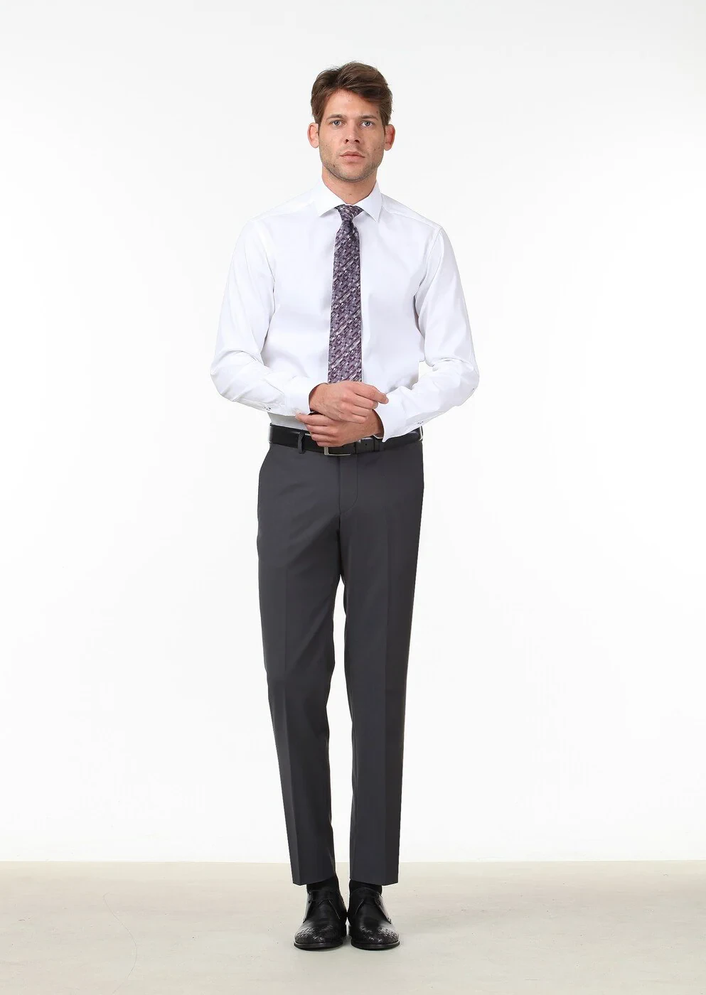 Hard Coal Weaving Fitted Fit Classical Wool Blended Trousers - 2