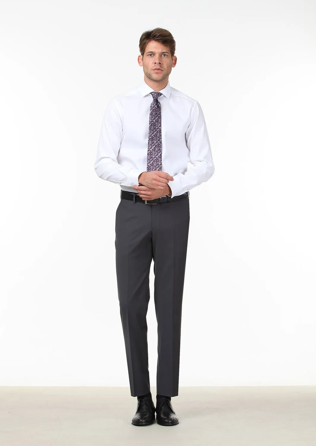 Hard Coal Weaving Fitted Fit Classical Wool Blended Trousers - 2