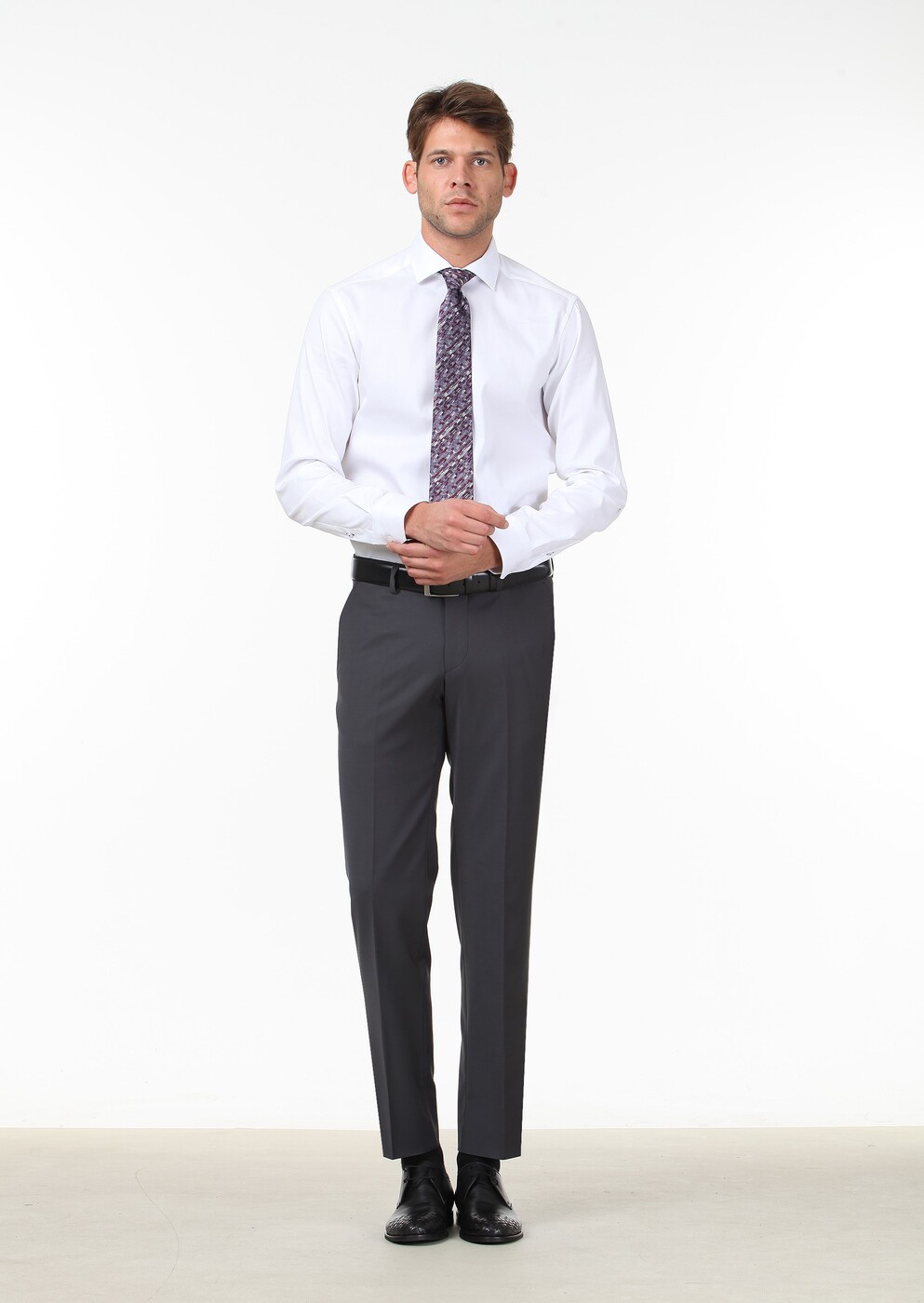 Hard Coal Weaving Fitted Fit Classical Wool Blended Trousers - 2