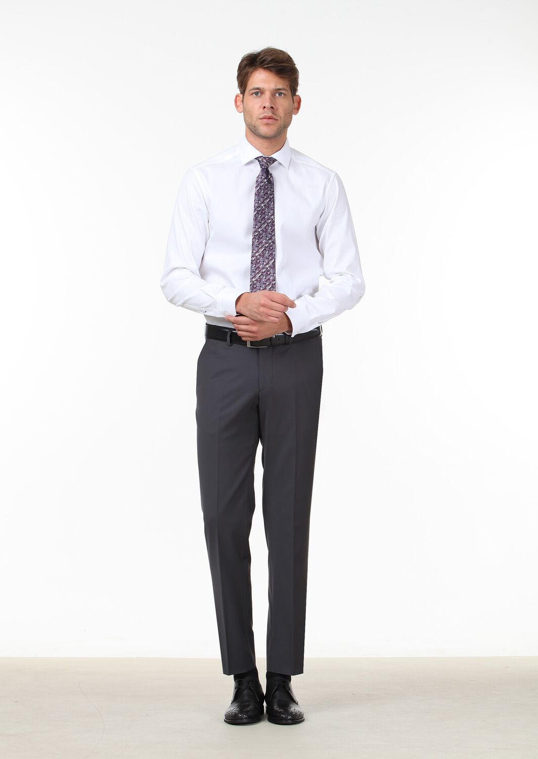 Hard Coal Weaving Fitted Fit Classical Wool Blended Trousers - 2