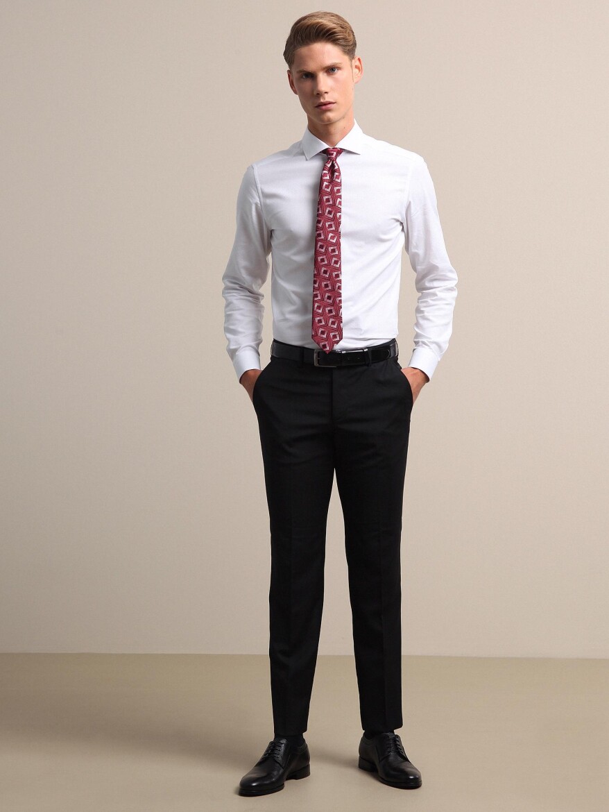 Hard Coal Weaving Fitted Fit Classical Wool Blended Trousers - 2