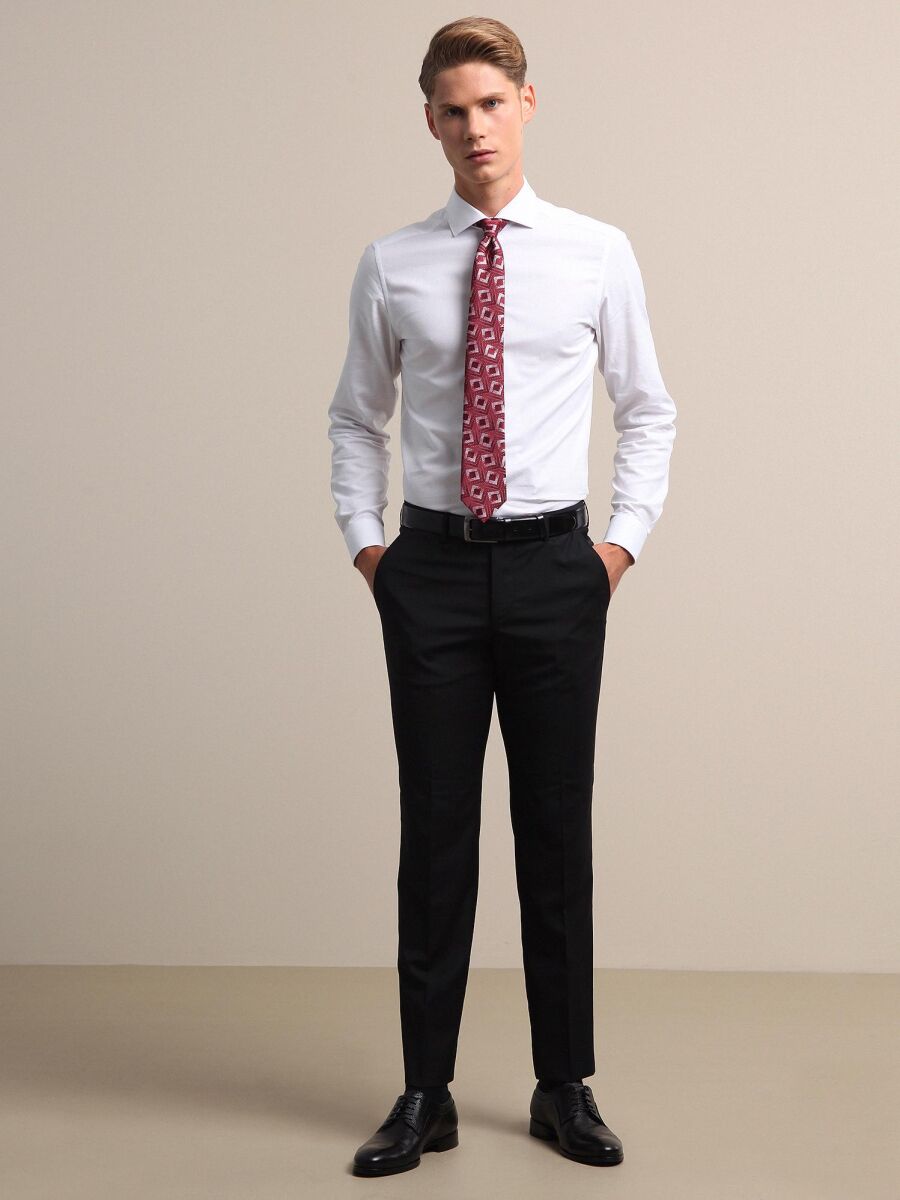 Hard Coal Weaving Fitted Fit Classical Wool Blended Trousers - 2