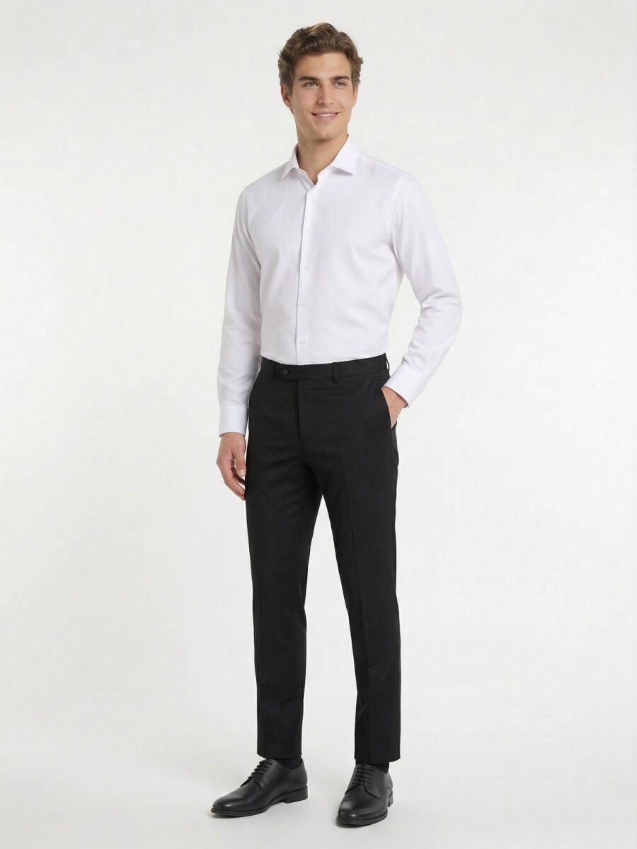Hard Coal Weaving Fitted Fit Classical Wool Blended Trousers - 1