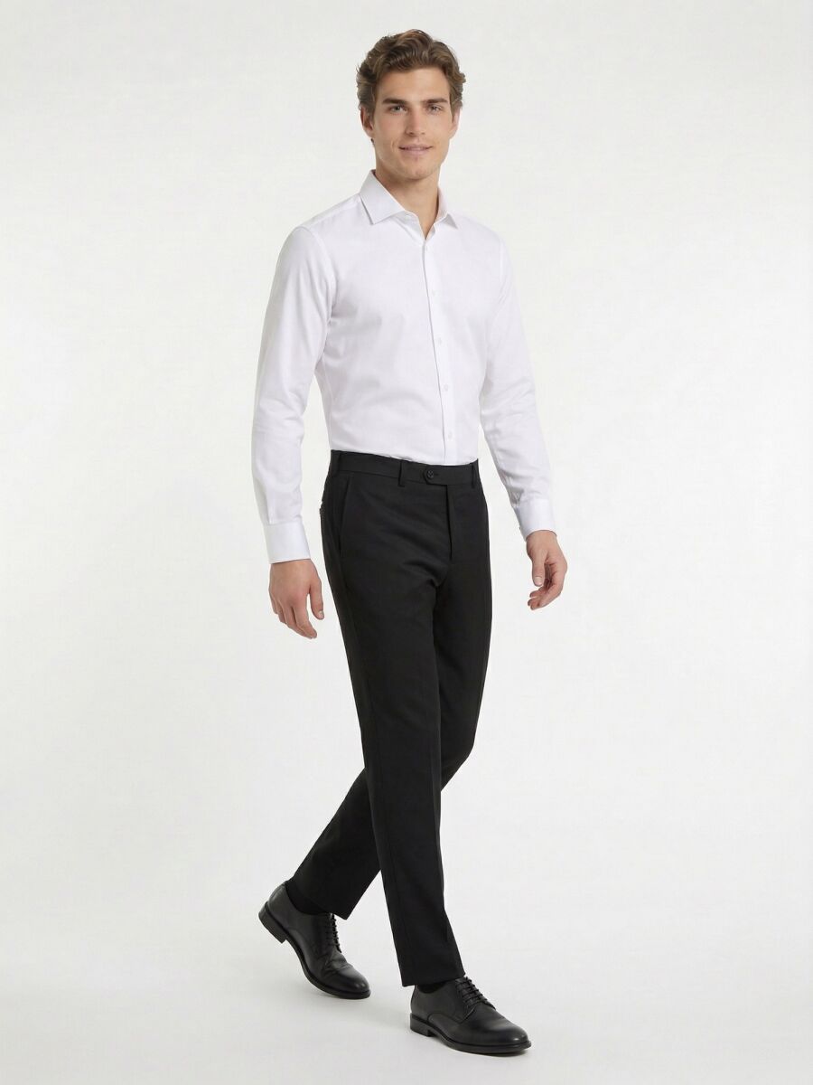 Hard Coal Weaving Fitted Fit Classical Wool Blended Trousers - 3