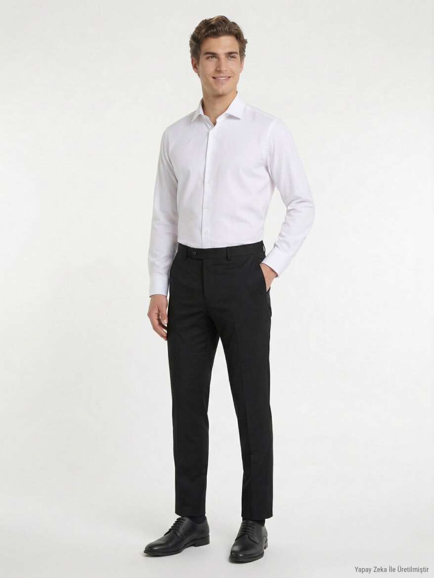 Hard Coal Weaving Fitted Fit Classical Wool Blended Trousers 