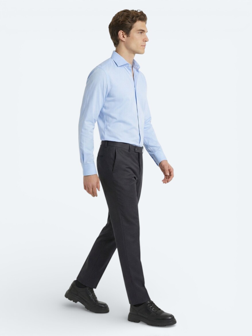 Hard Coal Weaving Fitted Fit Classical Wool Blended Trousers - KİP