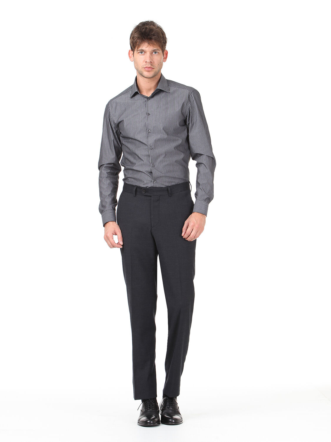 Hard Coal Weaving Fitted Fit Classical Wool Blended Trousers - 2