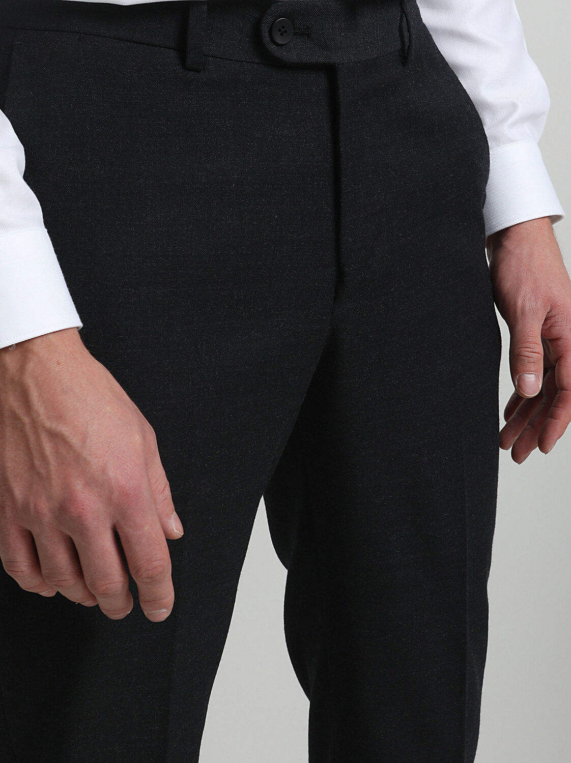 Hard Coal Weaving Fitted Fit Classical Wool Blended Trousers - 4