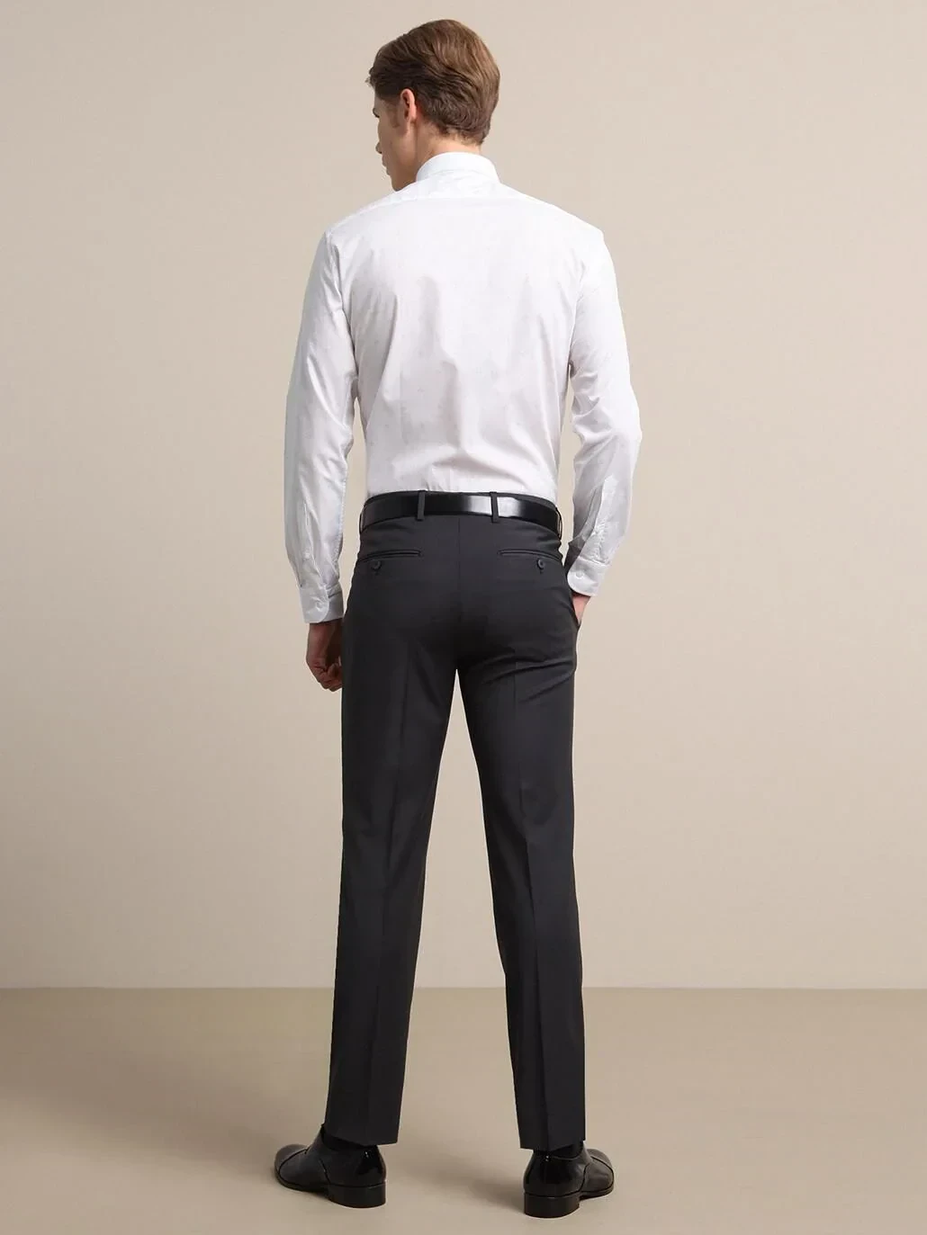 Hard Coal Weaving Fitted Fit Classical Wool Blended Trousers - 5