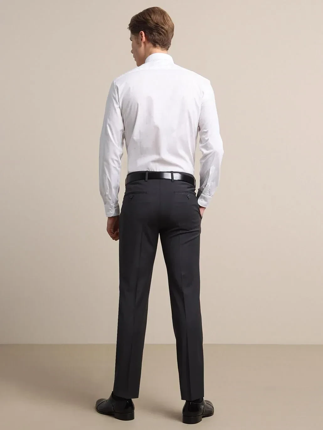 Hard Coal Weaving Fitted Fit Classical Wool Blended Trousers - 5