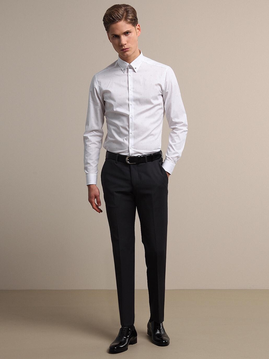 Hard Coal Weaving Fitted Fit Classical Wool Blended Trousers - 1