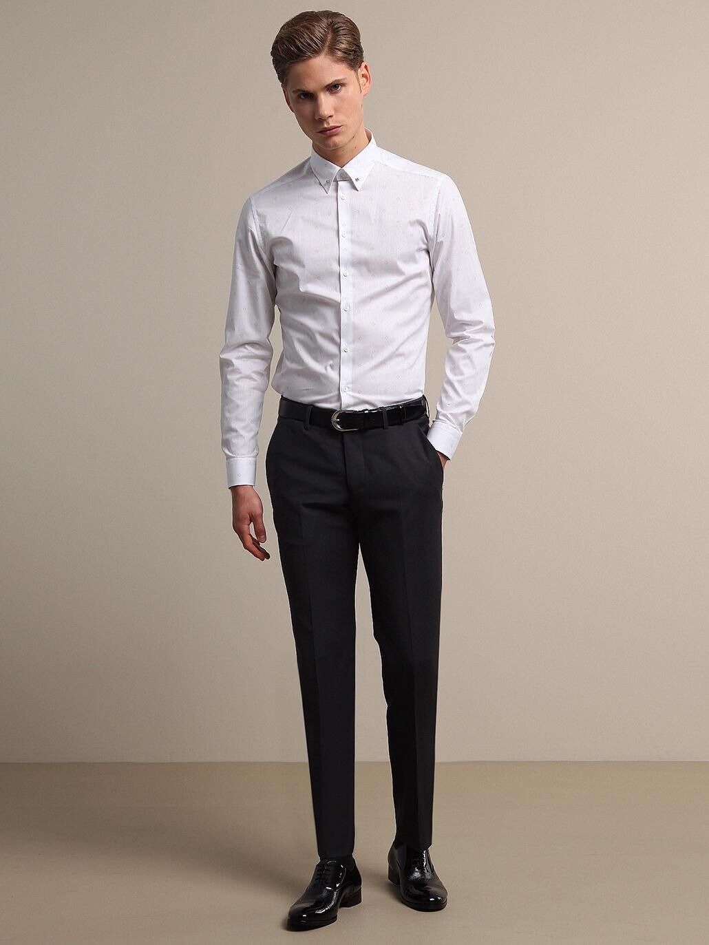 Hard Coal Weaving Fitted Fit Classical Wool Blended Trousers - 1