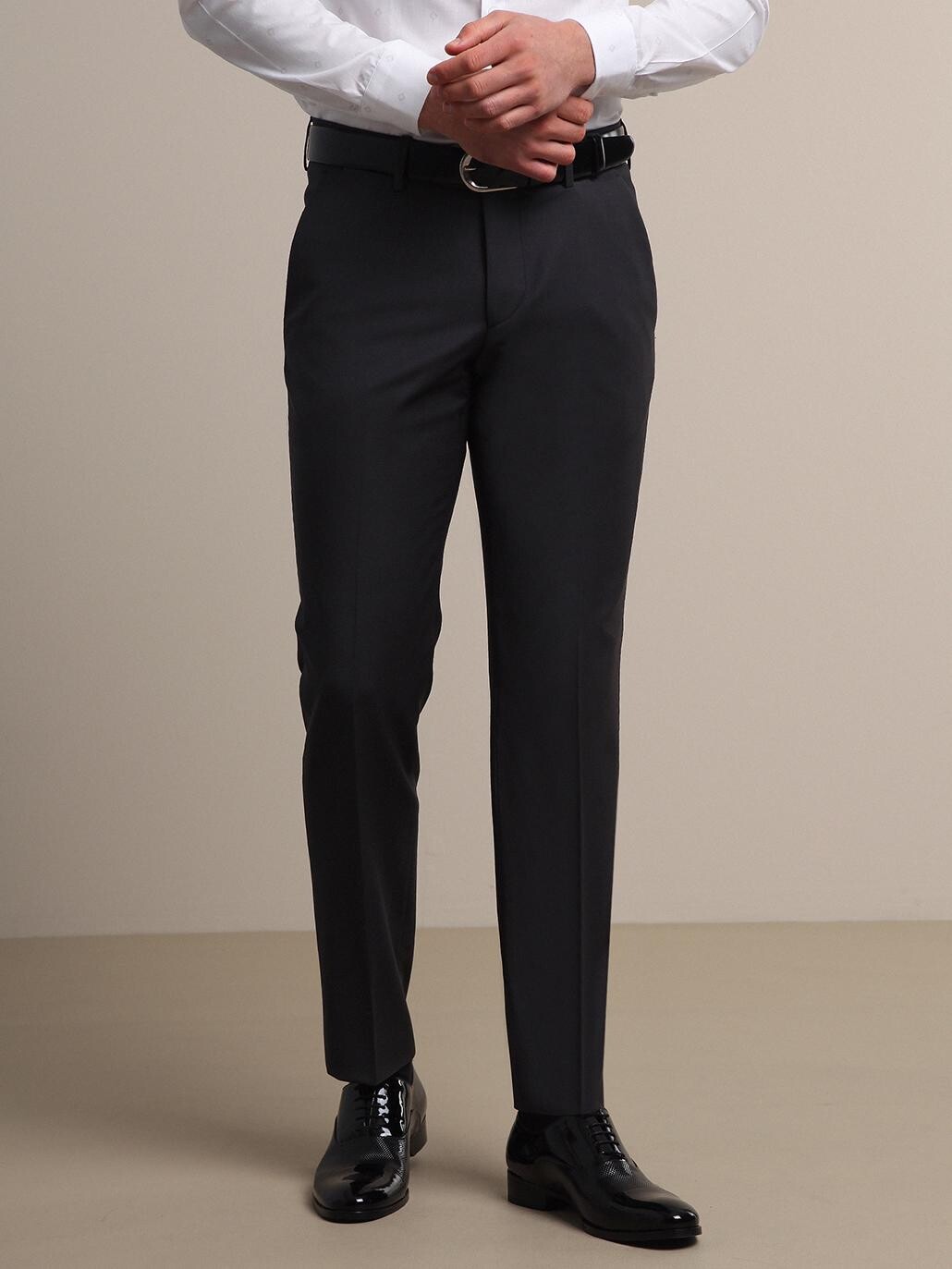 Hard Coal Weaving Fitted Fit Classical Wool Blended Trousers - 2