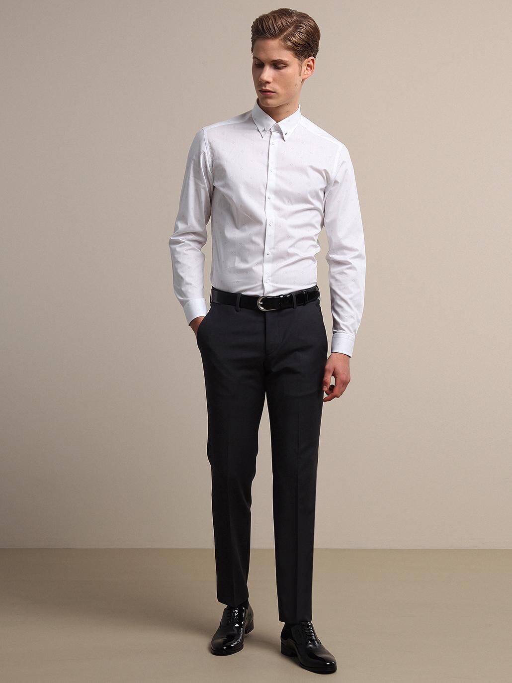 Hard Coal Weaving Fitted Fit Classical Wool Blended Trousers - 3