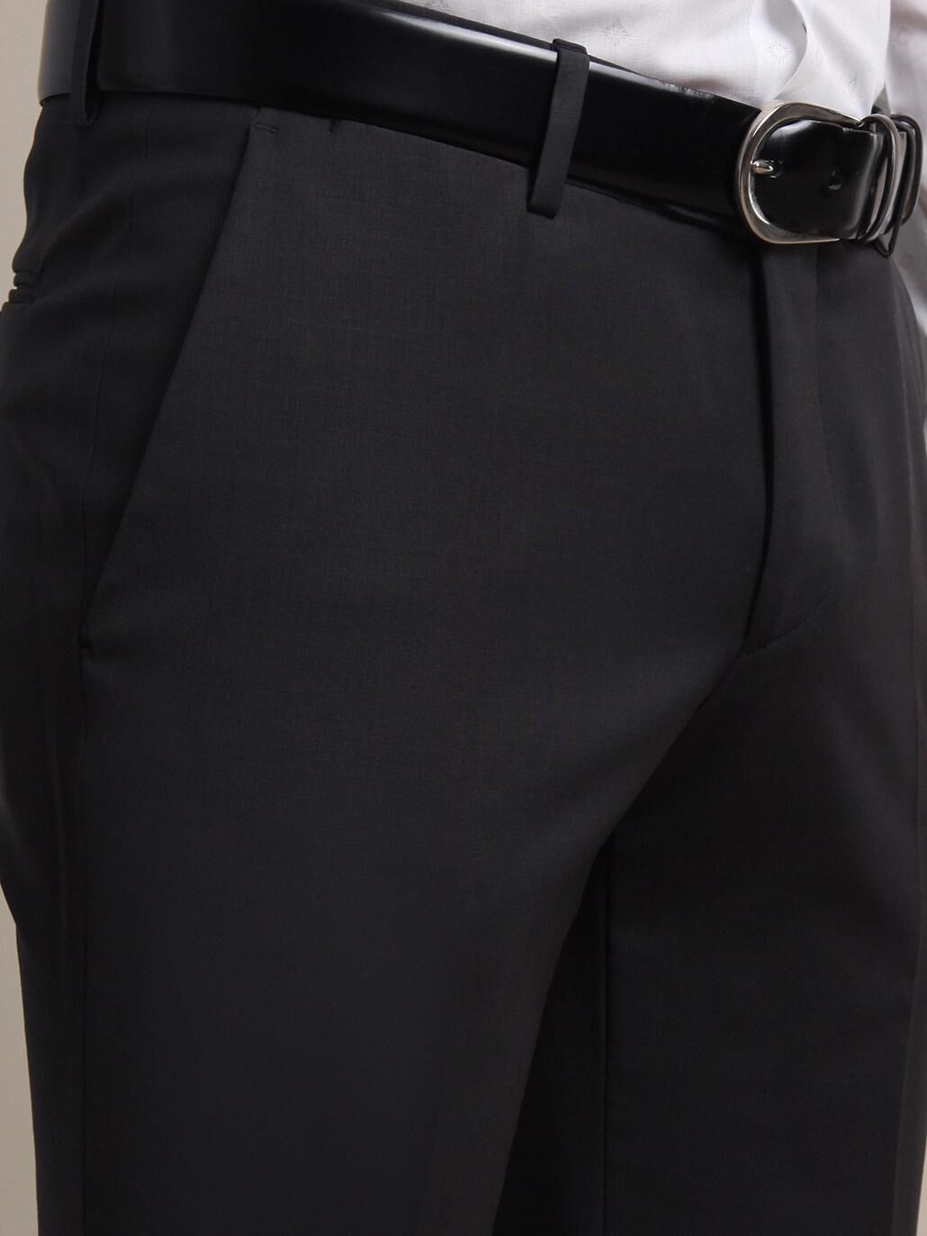 Hard Coal Weaving Fitted Fit Classical Wool Blended Trousers - 4