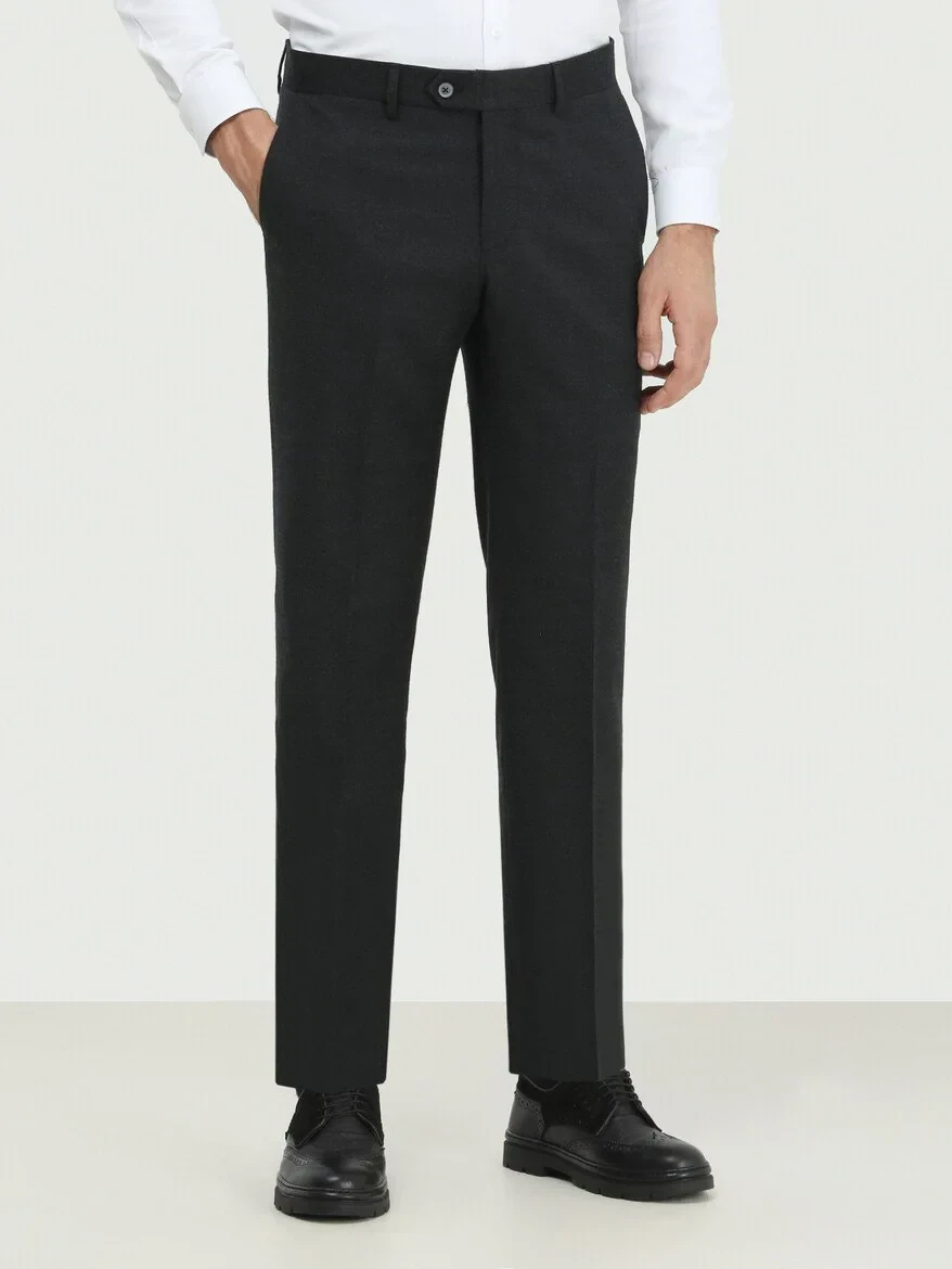 Hard Coal Weaving Fitted Fit Classical Wool Blended Trousers - 1