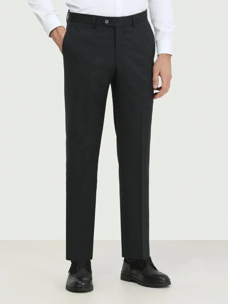 Hard Coal Weaving Fitted Fit Classical Wool Blended Trousers - 1