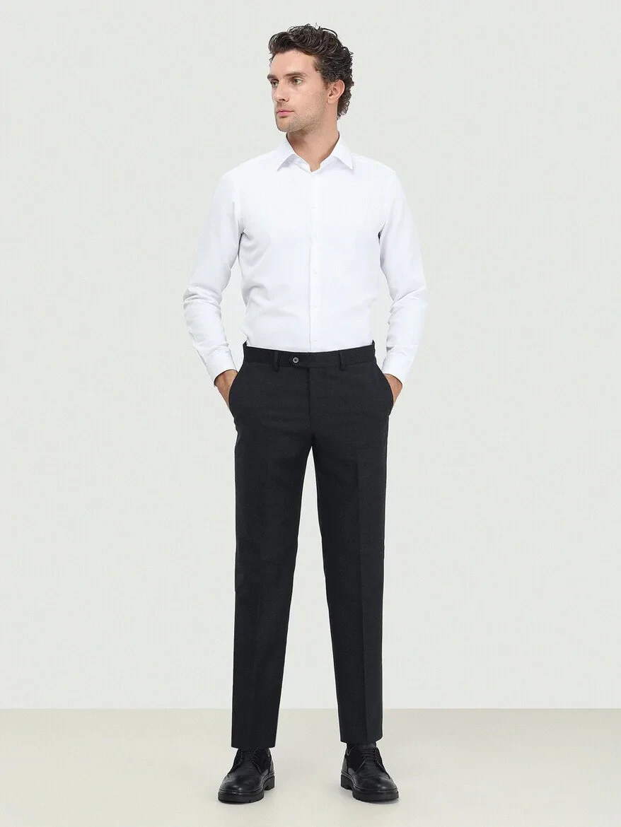 Hard Coal Weaving Fitted Fit Classical Wool Blended Trousers - 2