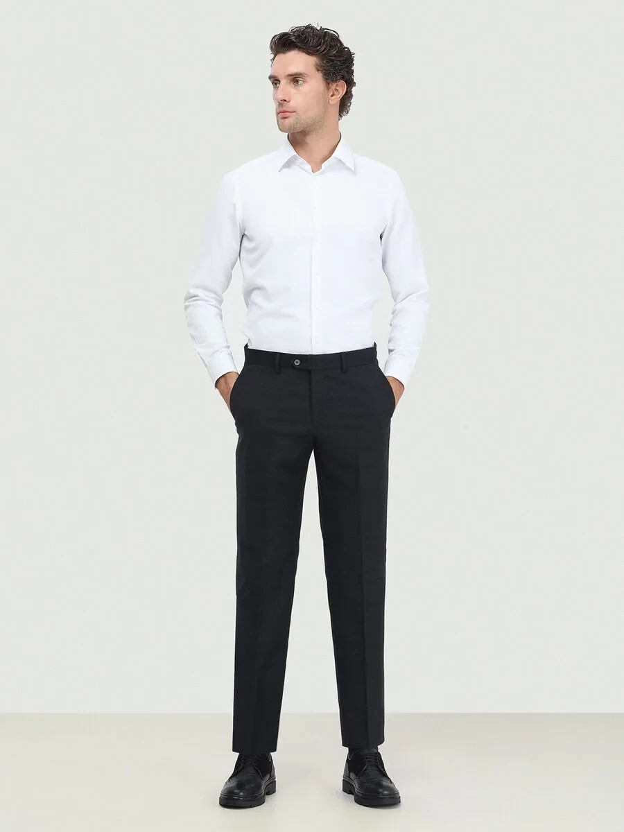 Hard Coal Weaving Fitted Fit Classical Wool Blended Trousers - 2