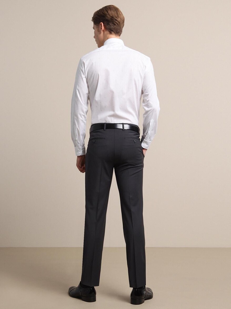 Hard Coal Weaving Fitted Fit Classical Wool Blended Trousers - 4