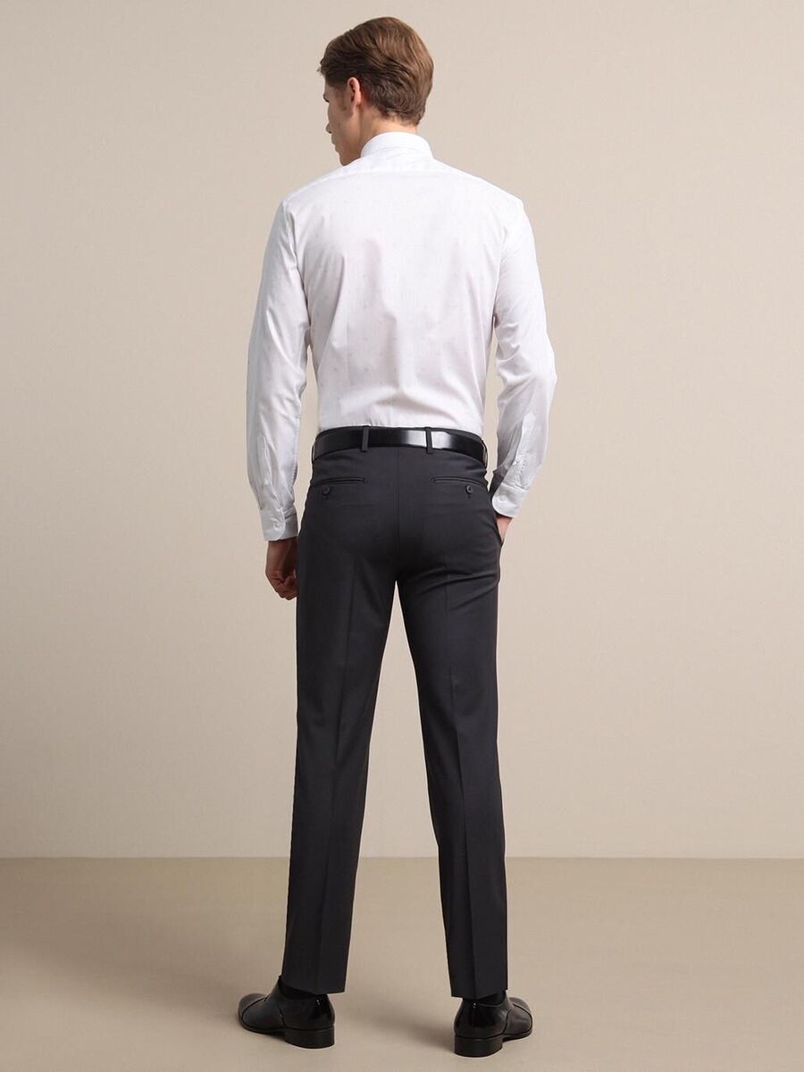 Hard Coal Weaving Fitted Fit Classical Wool Blended Trousers - 4