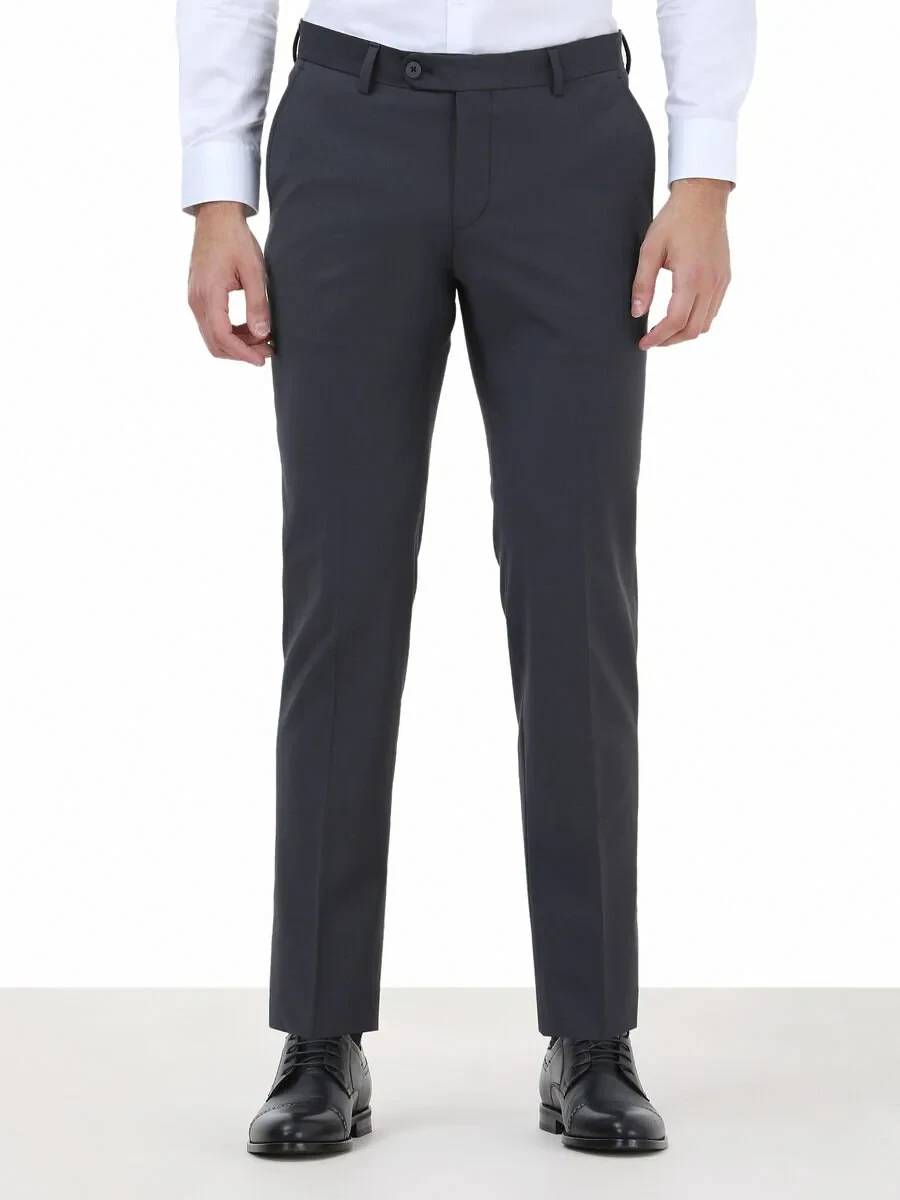 Hard Coal Weaving Fitted Fit Classical Wool Blended Trousers - 1