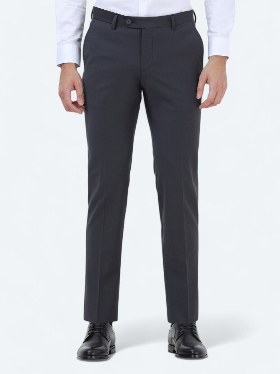 Hard Coal Weaving Fitted Fit Classical Wool Blended Trousers - 1