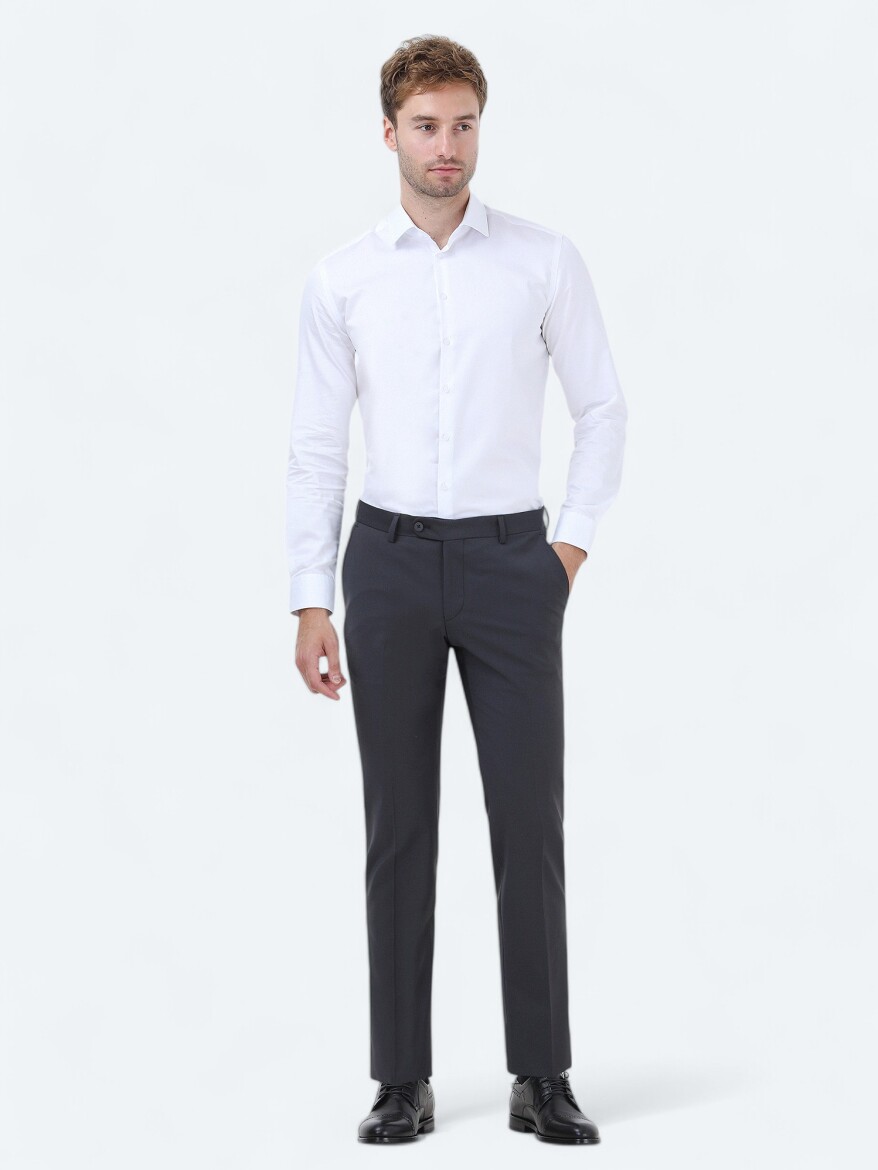 Hard Coal Weaving Fitted Fit Classical Wool Blended Trousers - 2